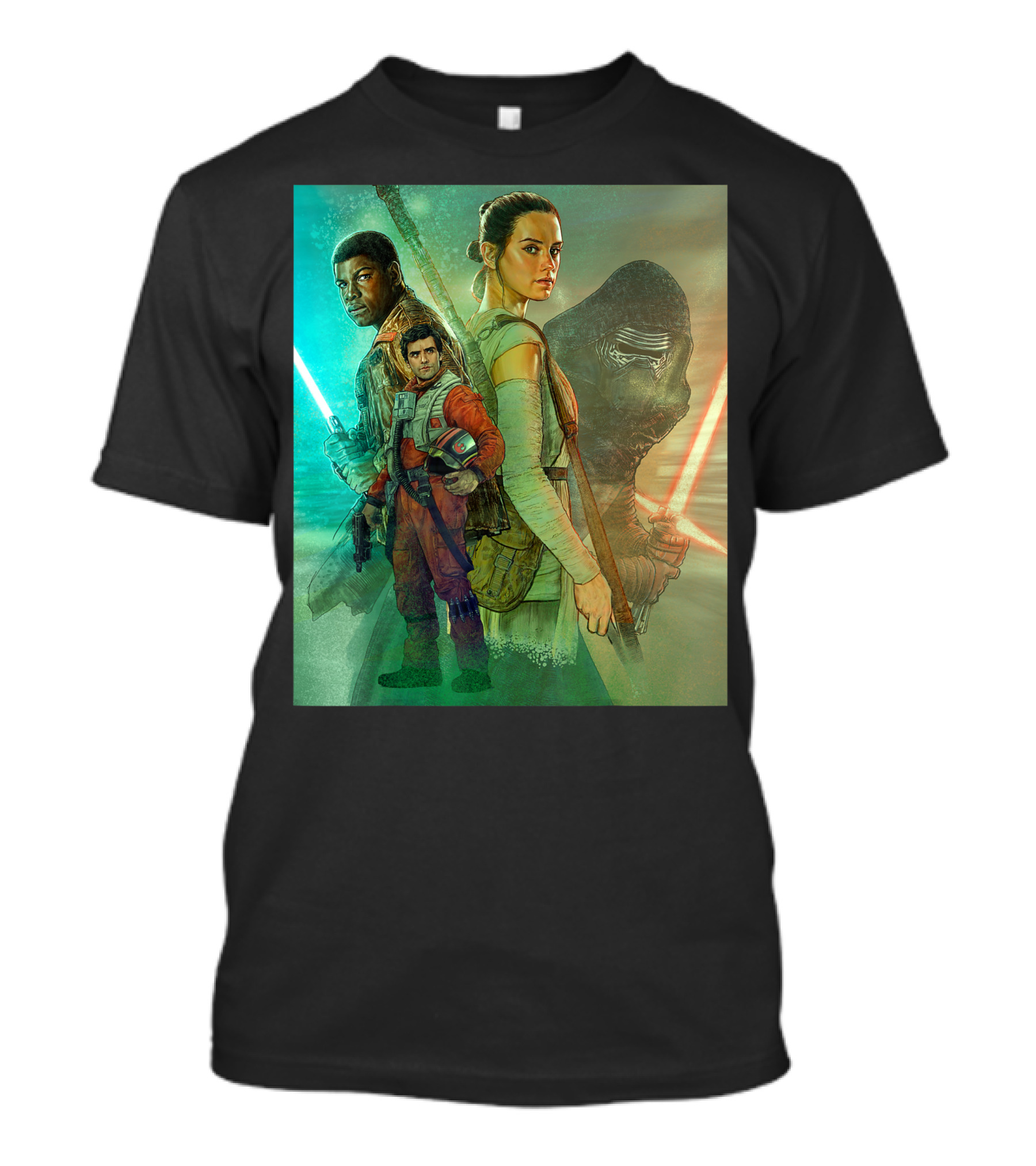 Star Wars The Force Awakens Celebration Mural With Characters And Lightsabers T-Shirt