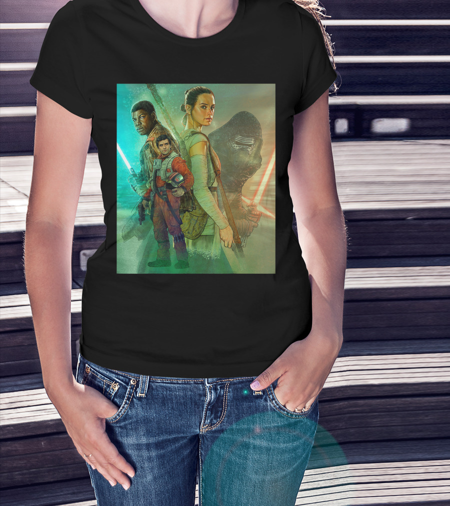Star Wars The Force Awakens Celebration Mural With Characters And Lightsabers T-Shirt