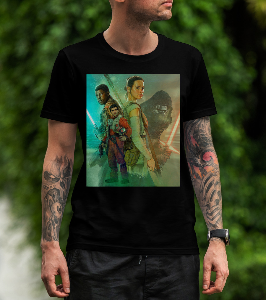 Star Wars The Force Awakens Celebration Mural With Characters And Lightsabers T-Shirt