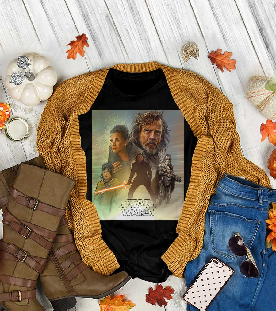 Star Wars The Last Jedi Celebration Mural Featuring Key Characters and Iconic T-Shirt