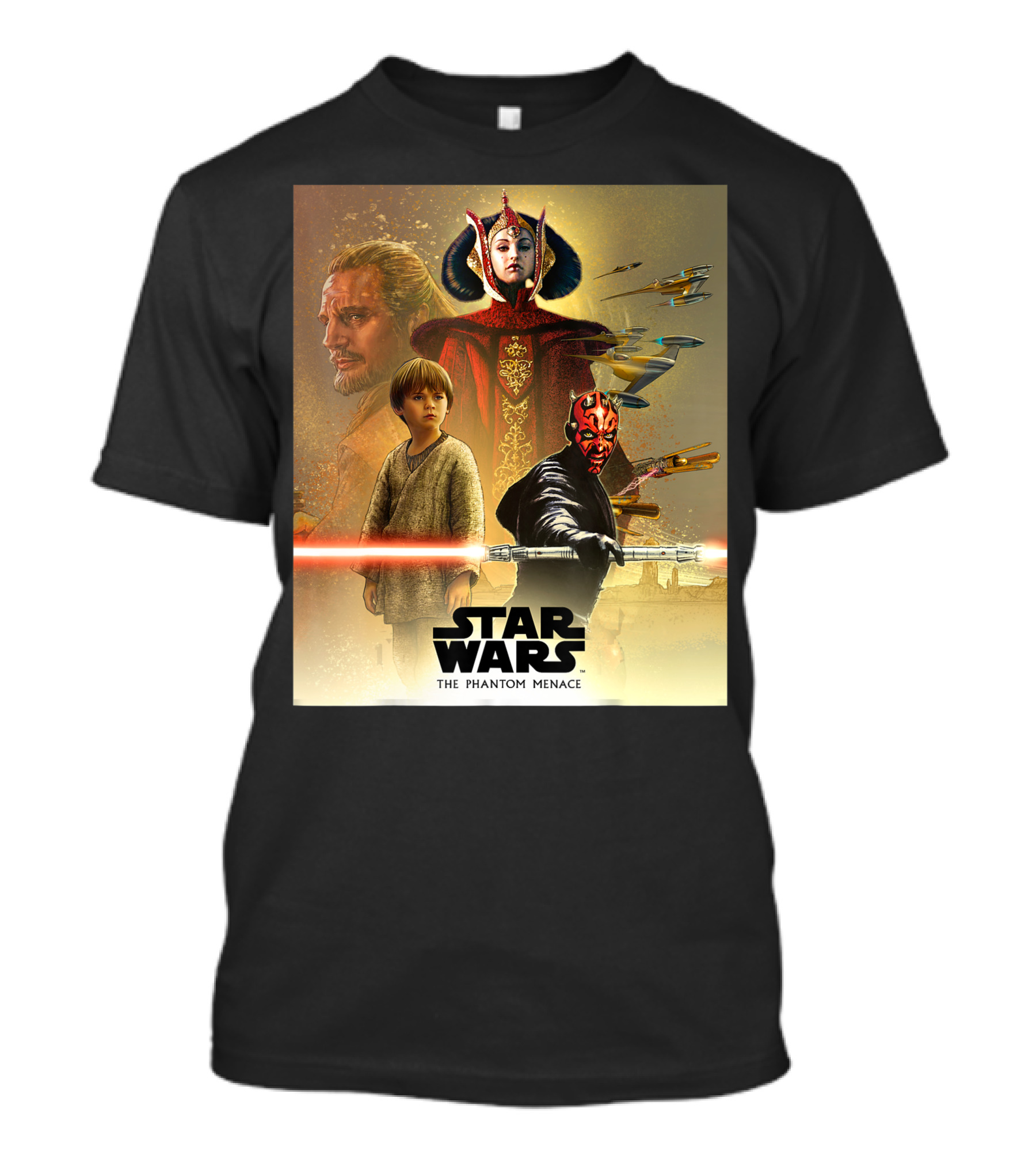 Star Wars The Phantom Menace Celebration Mural Featuring Key Characters And Iconic Elements T-Shirt