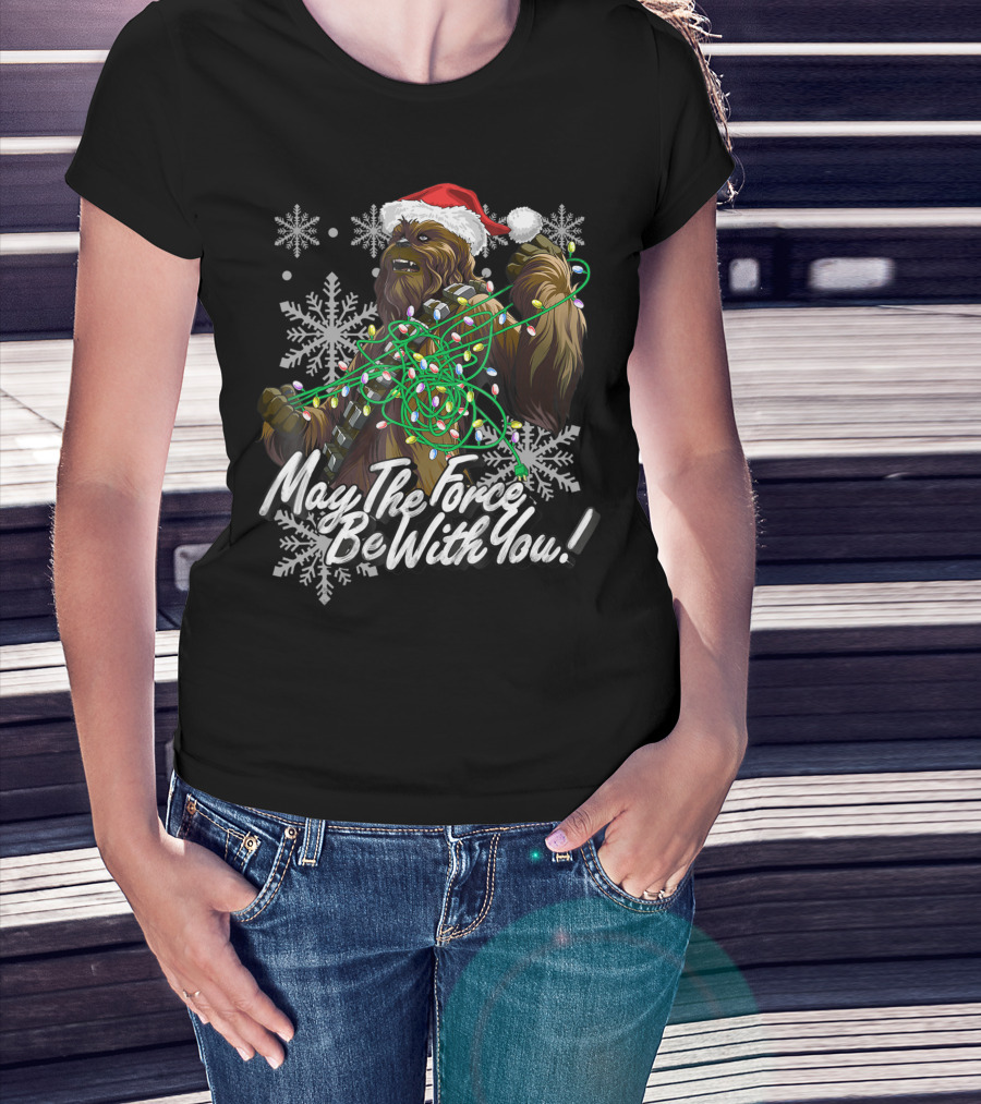Star Wars Christmas Chewbacca Tangled Lights May The Force Be With You T-Shirt