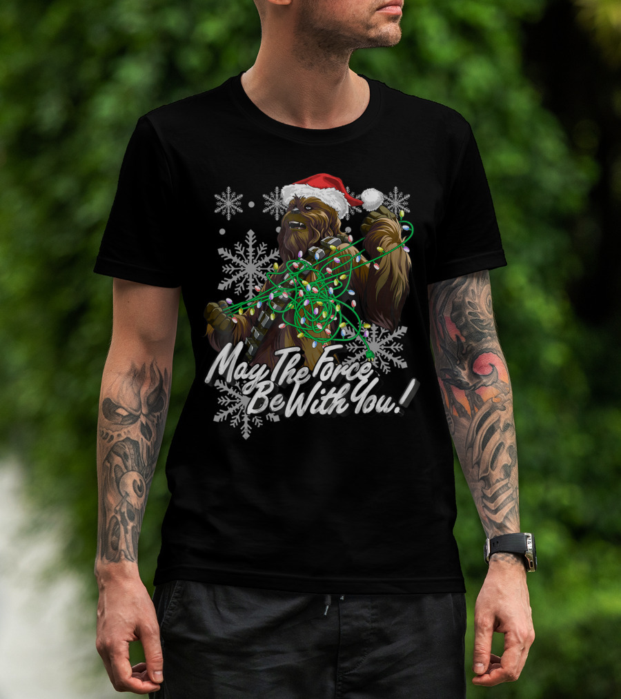 Star Wars Christmas Chewbacca Tangled Lights May The Force Be With You T-Shirt