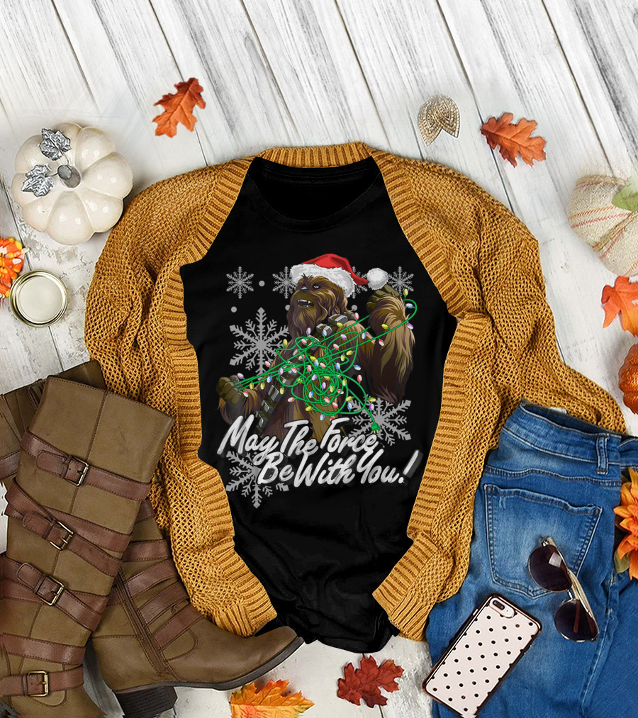 Star Wars Christmas Chewbacca Tangled Lights May The Force Be With You T-Shirt