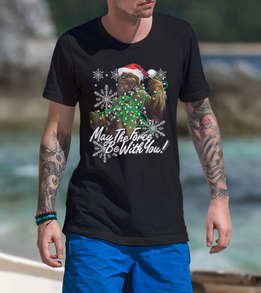 Star Wars Christmas Chewbacca Tangled Lights May The Force Be With You T-Shirt