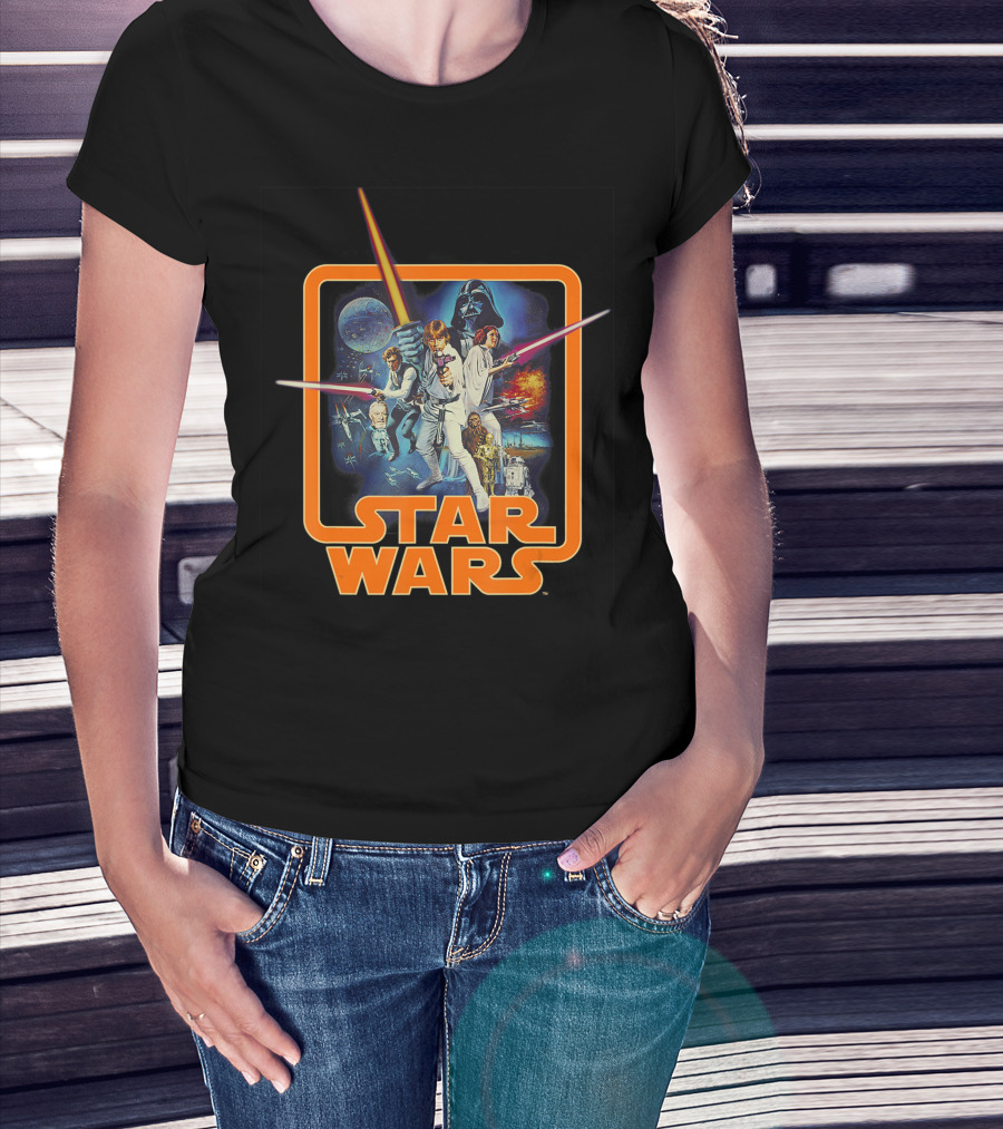 Star Wars A New Hope Classic Movie Scene With Iconic Characters And Space Battle T-Shirt