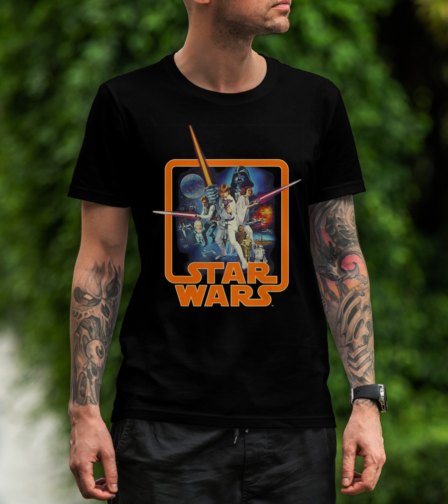 Star Wars A New Hope Classic Movie Scene With Iconic Characters And Space Battle T-Shirt