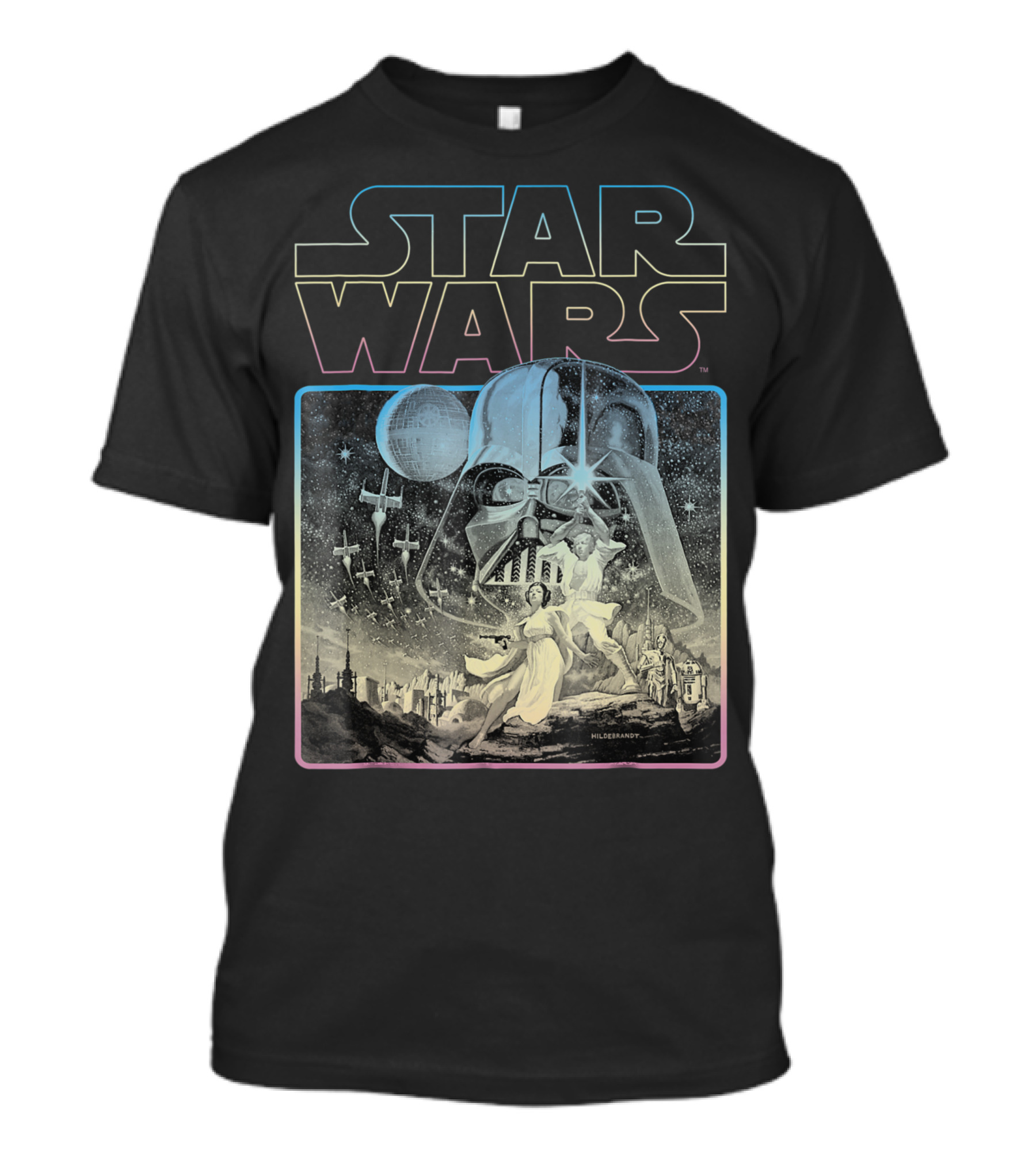 Star Wars Classic Style Neon Hildebrandt Darth Vader Luke Leia Spaceships T-Shirt