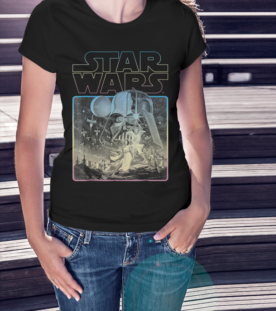 Star Wars Classic Style Neon Hildebrandt Darth Vader Luke Leia Spaceships T-Shirt