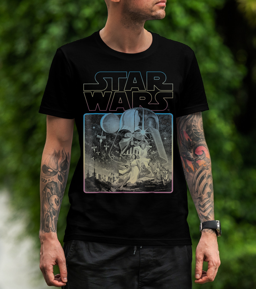 Star Wars Classic Style Neon Hildebrandt Darth Vader Luke Leia Spaceships T-Shirt