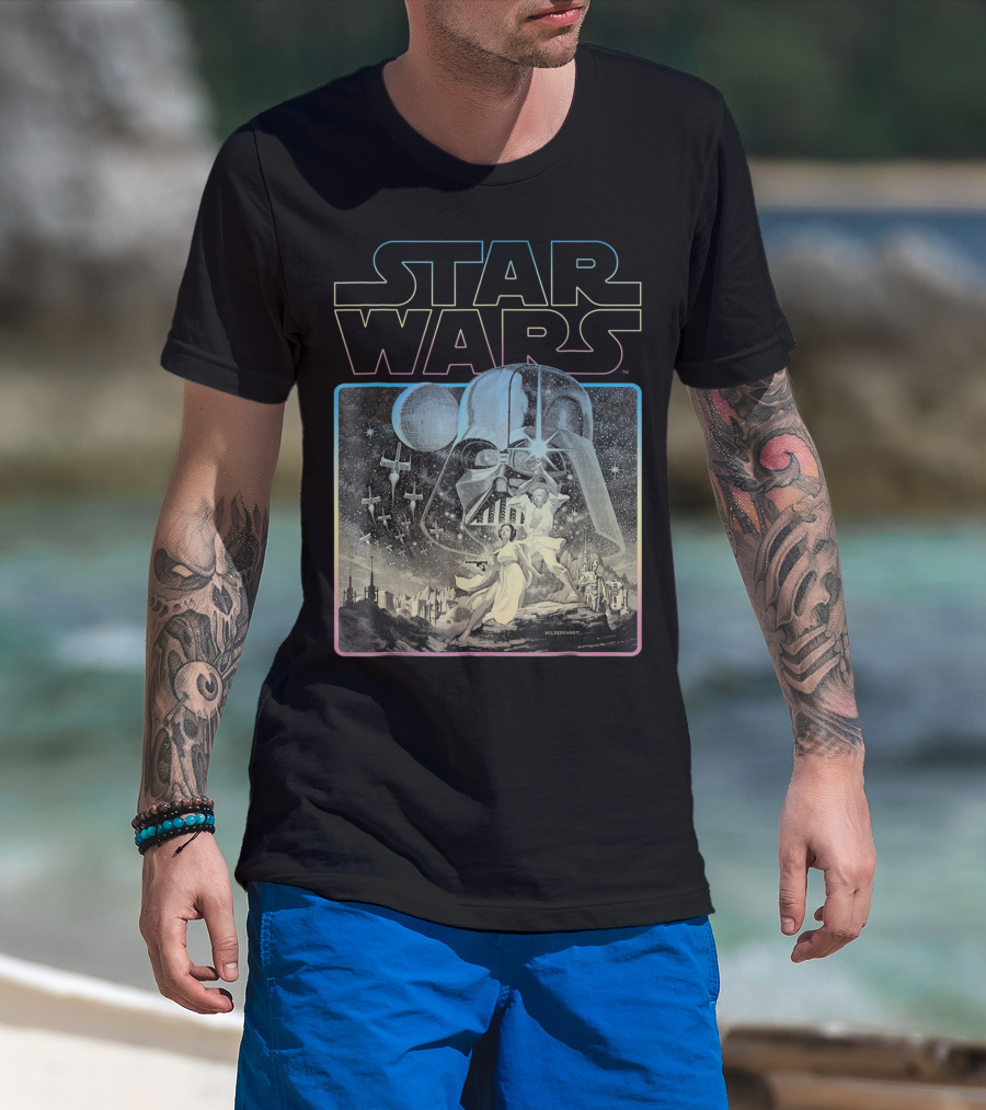 Star Wars Classic Style Neon Hildebrandt Darth Vader Luke Leia Spaceships T-Shirt