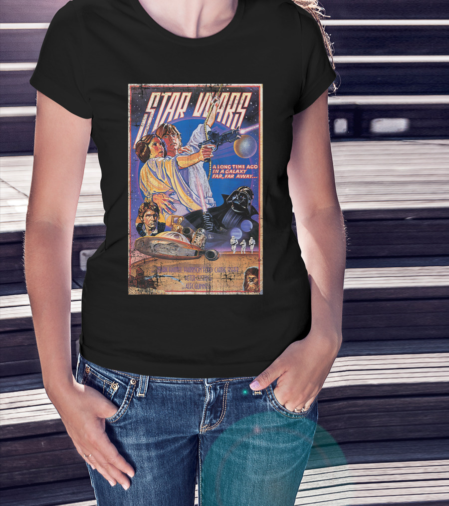 Star Wars A Long Time Ago In A Galaxy Far Far Away Vintage Movie Poster Classic Mark Hamill Harrison Ford Carrie Fisher T-Shirt