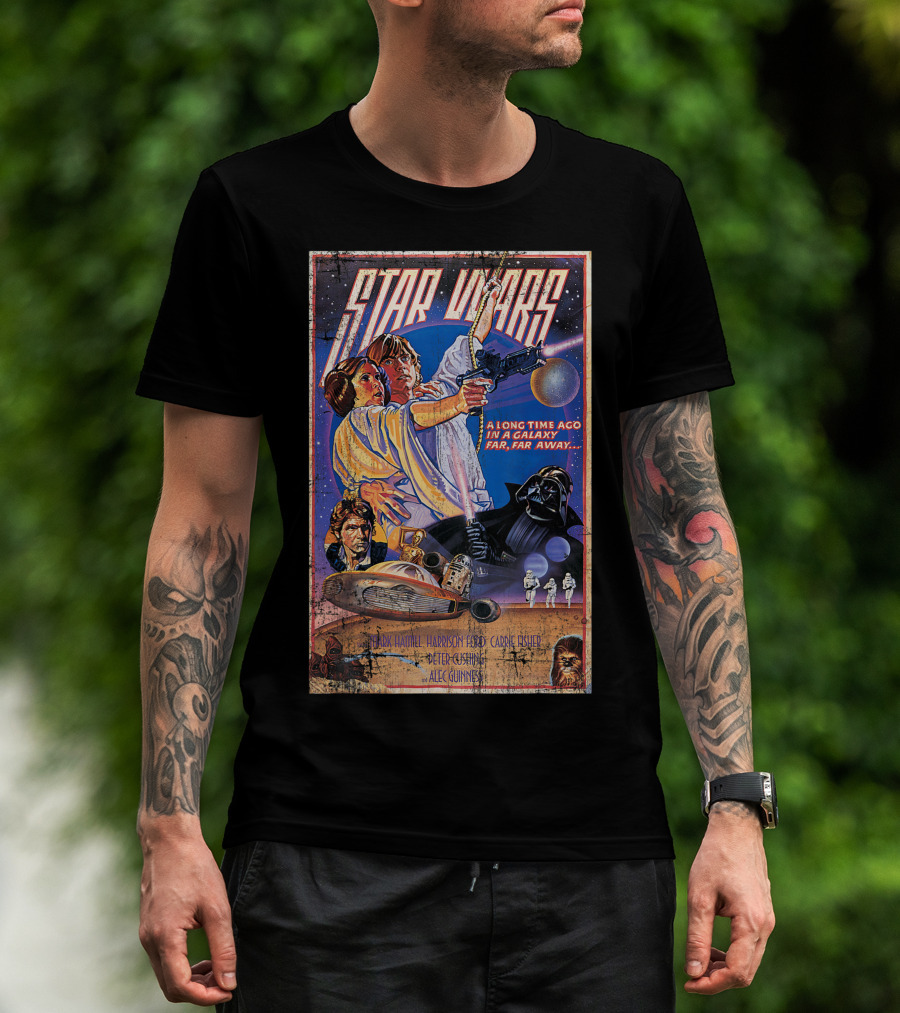 Star Wars A Long Time Ago In A Galaxy Far Far Away Vintage Movie Poster Classic Mark Hamill Harrison Ford Carrie Fisher T-Shirt