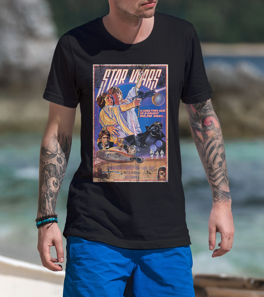 Star Wars A Long Time Ago In A Galaxy Far Far Away Vintage Movie Poster Classic Mark Hamill Harrison Ford Carrie Fisher T-Shirt