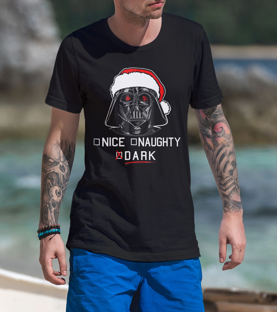 Star Wars Darth Vader Nice Naughty Dark Santa Hat T-Shirt