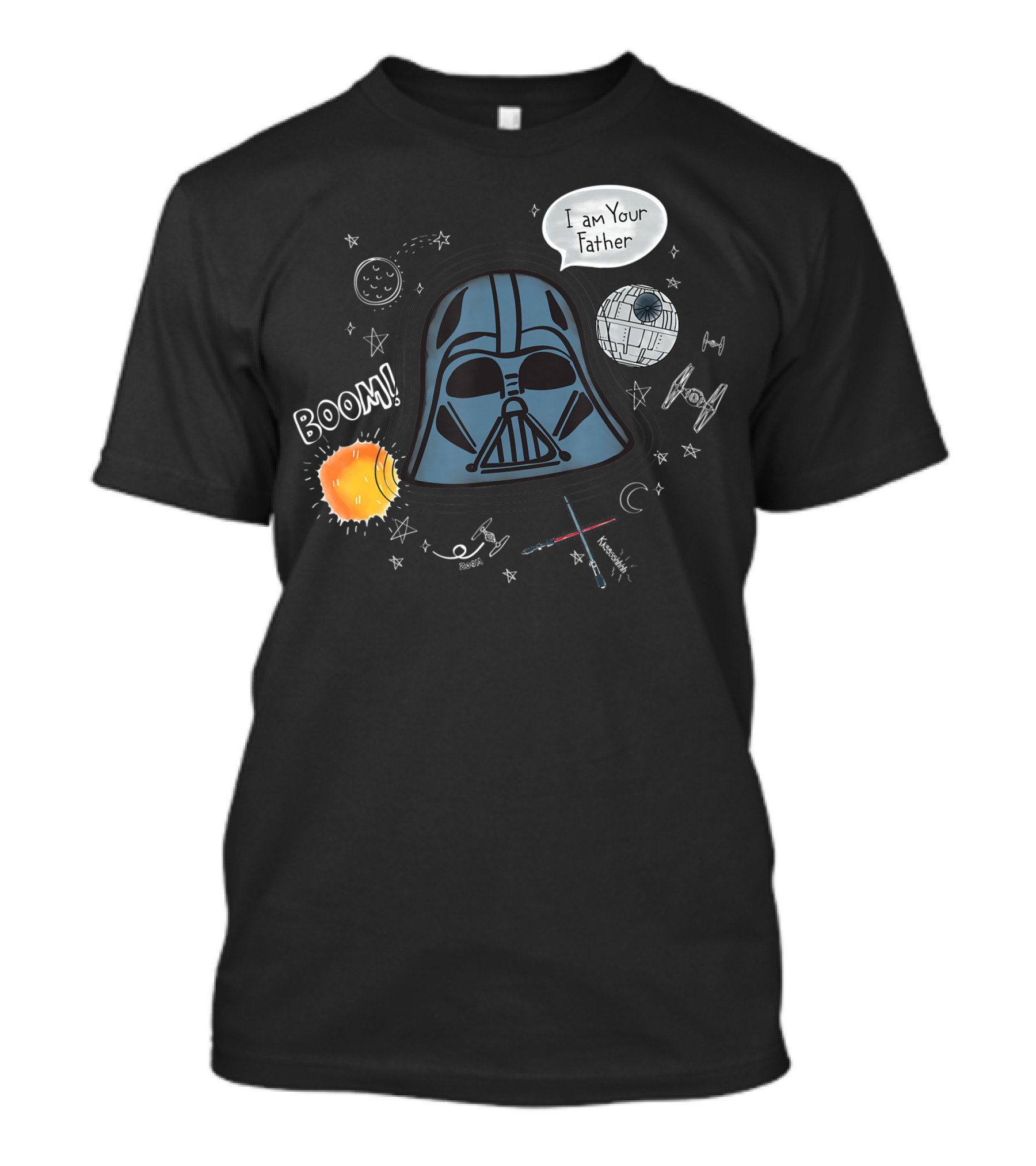 Star Wars Darth Vader I Am Your Father Boom Lightsabers Death Star TIE Fighter Planets Comic T-Shirt