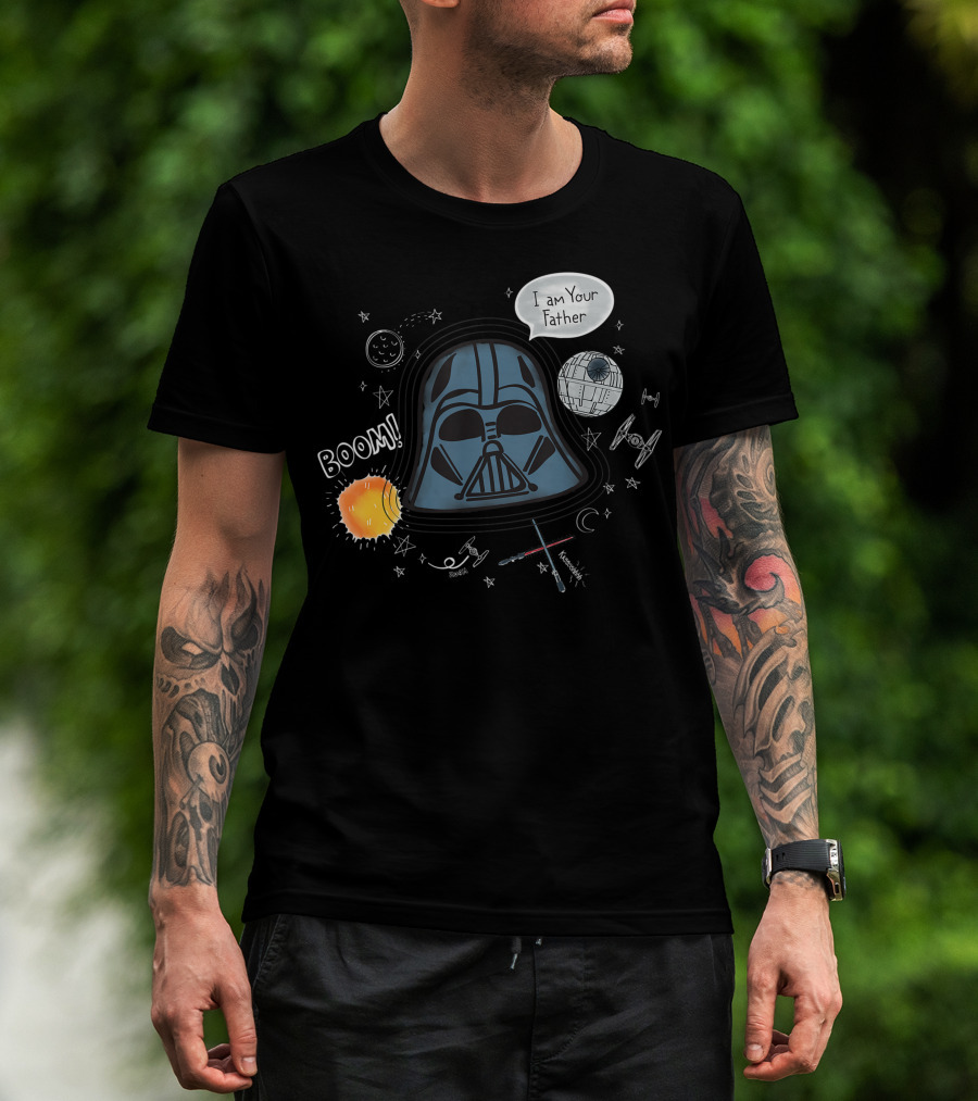 Star Wars Darth Vader I Am Your Father Boom Lightsabers Death Star TIE Fighter Planets Comic T-Shirt