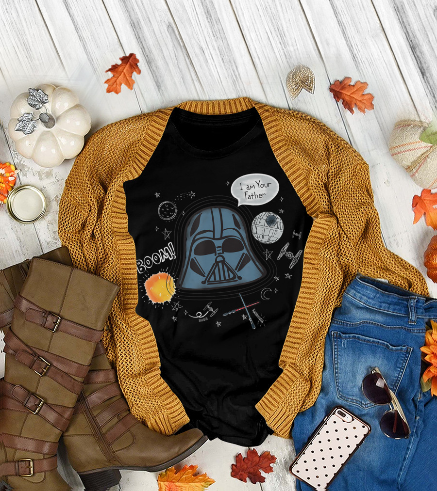 Star Wars Darth Vader I Am Your Father Boom Lightsabers Death Star TIE Fighter Planets Comic T-Shirt