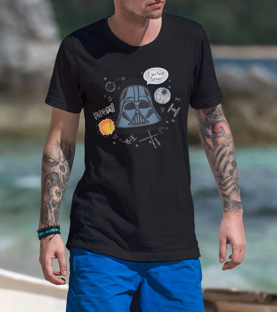 Star Wars Darth Vader I Am Your Father Boom Lightsabers Death Star TIE Fighter Planets Comic T-Shirt