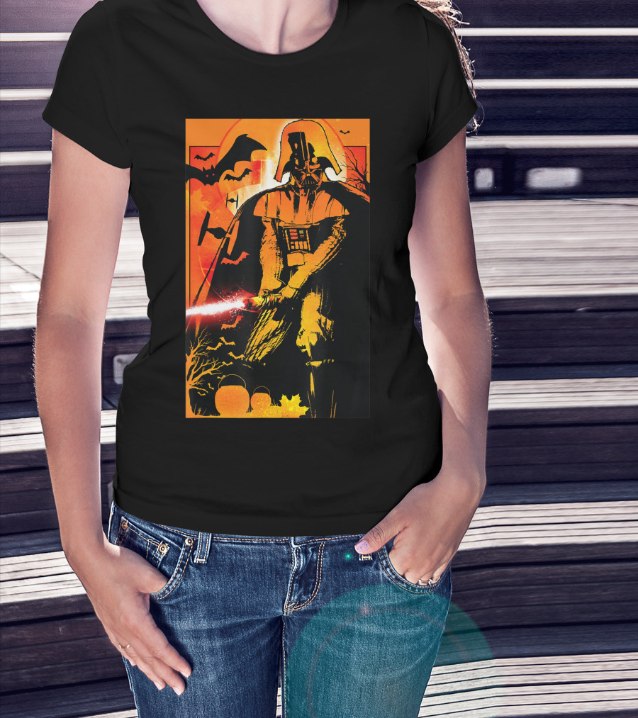 Star Wars Darth Vader Halloween Scary Night With Bats And Pumpkin 9R T-Shirt