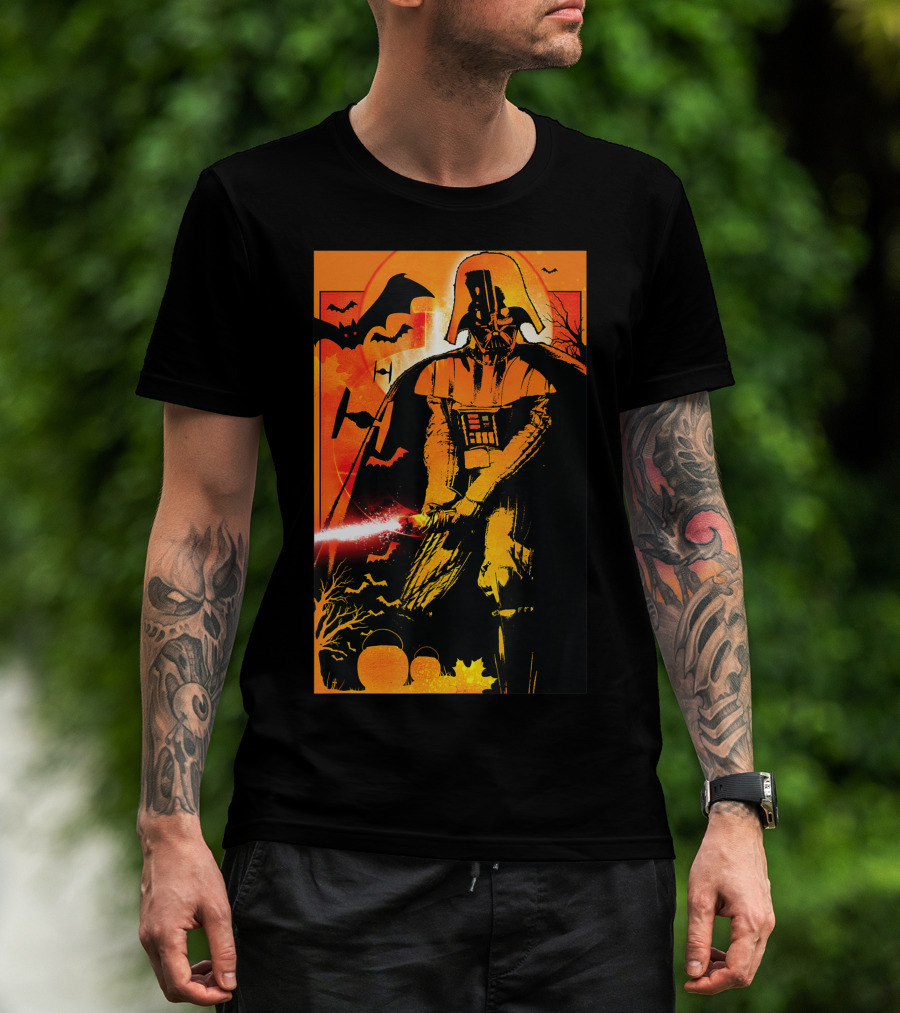 Star Wars Darth Vader Halloween Scary Night With Bats And Pumpkin 9R T-Shirt