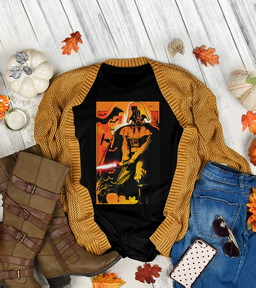 Star Wars Darth Vader Halloween Scary Night With Bats And Pumpkin 9R T-Shirt