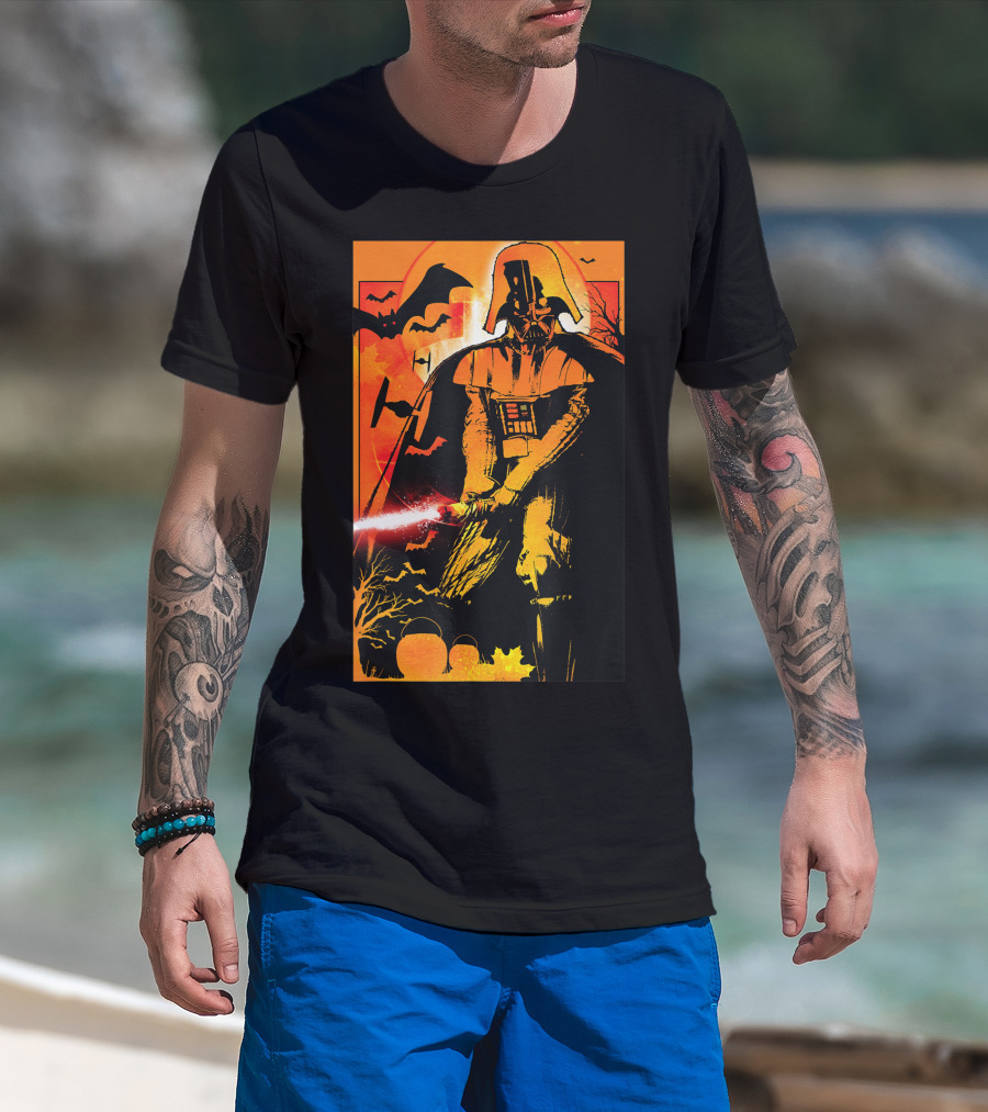 Star Wars Darth Vader Halloween Scary Night With Bats And Pumpkin 9R T-Shirt