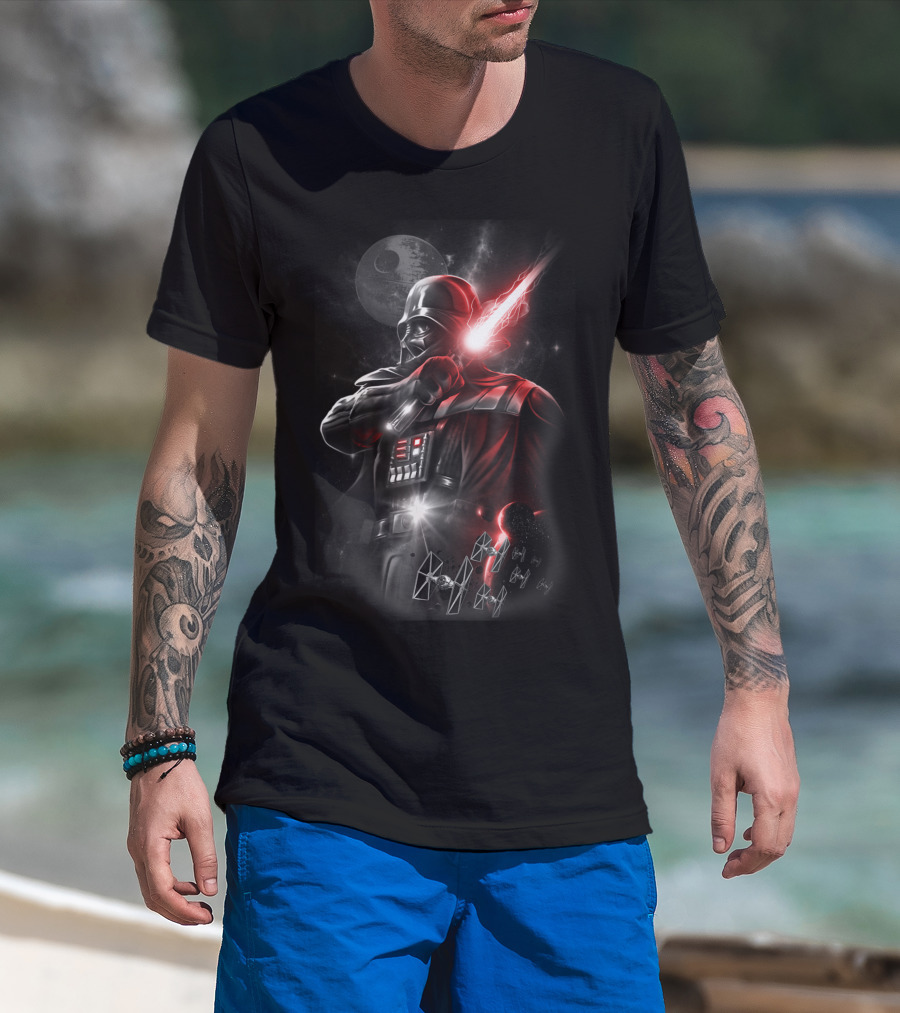 Star Wars Darth Vader Lightsaber Galactic Empire Tie Fighters Death Star T-Shirt