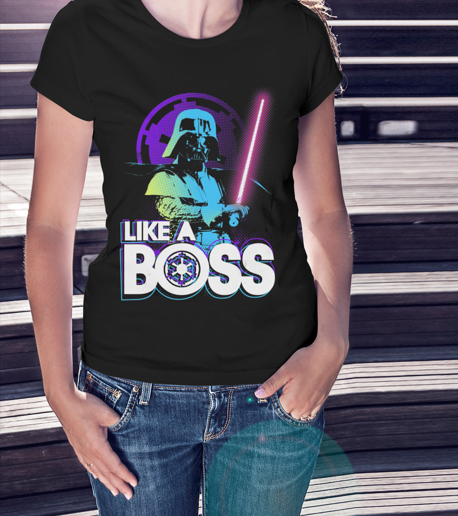 Star Wars Darth Vader Like A Boss Imperial Logo Lightsaber Neon T-Shirt