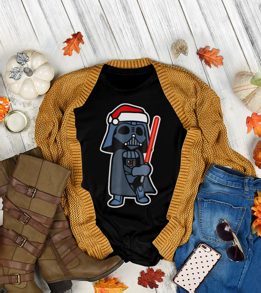 Star Wars Darth Vader Santa Hat Lightsaber Christmas T-Shirt