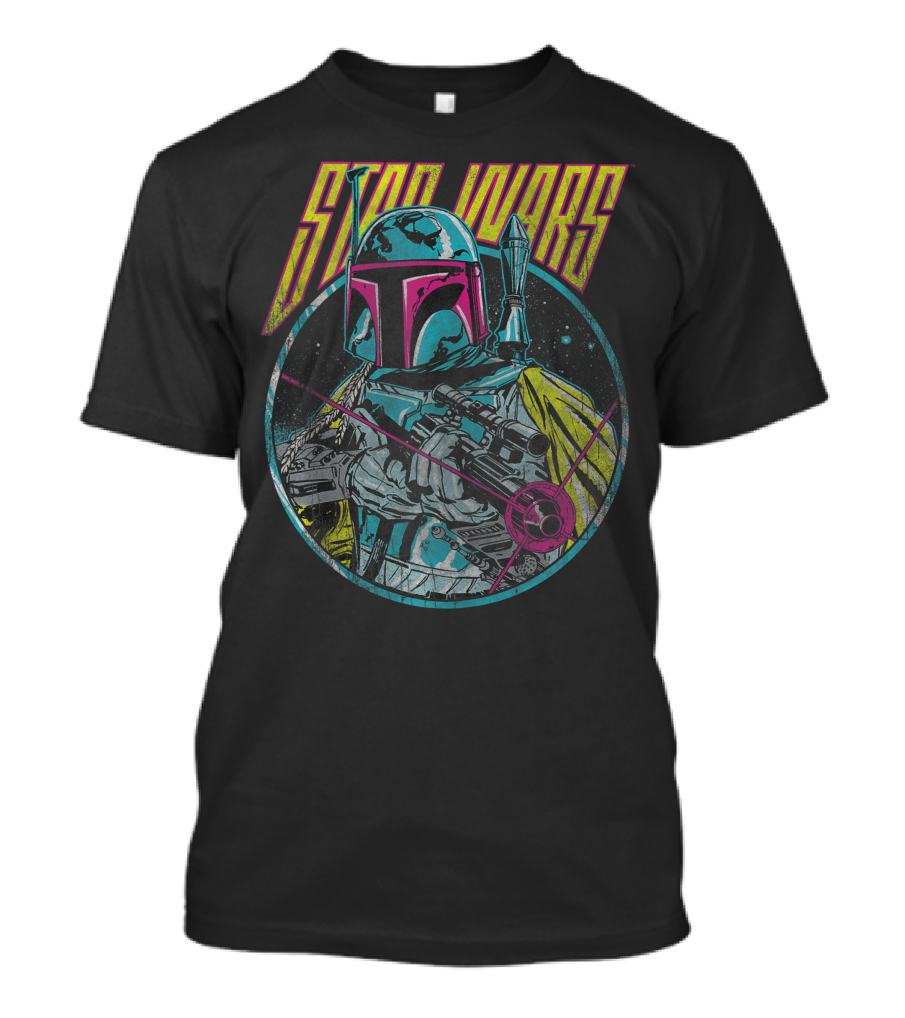 Star Wars Boba Fett Faded Circle Portrait Retro Style Vibrant Colors T-Shirt