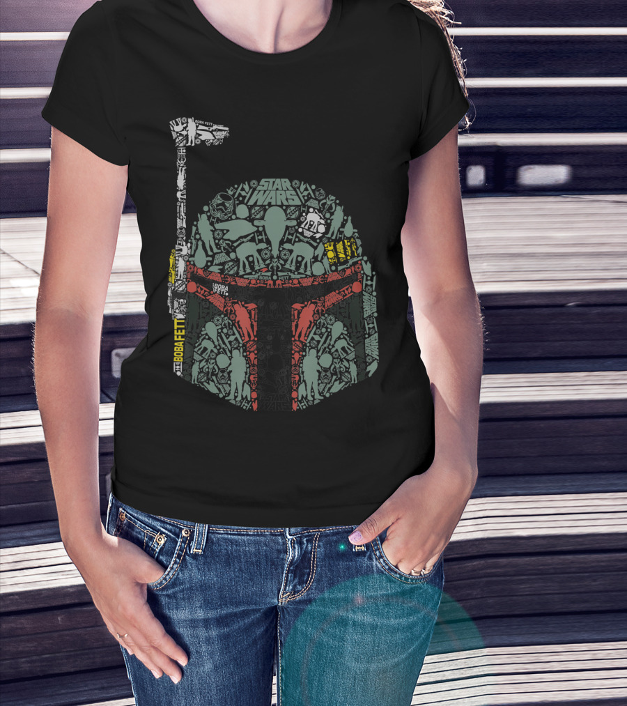 Star Wars Boba Fett Helmet Text Art K2 T-Shirt