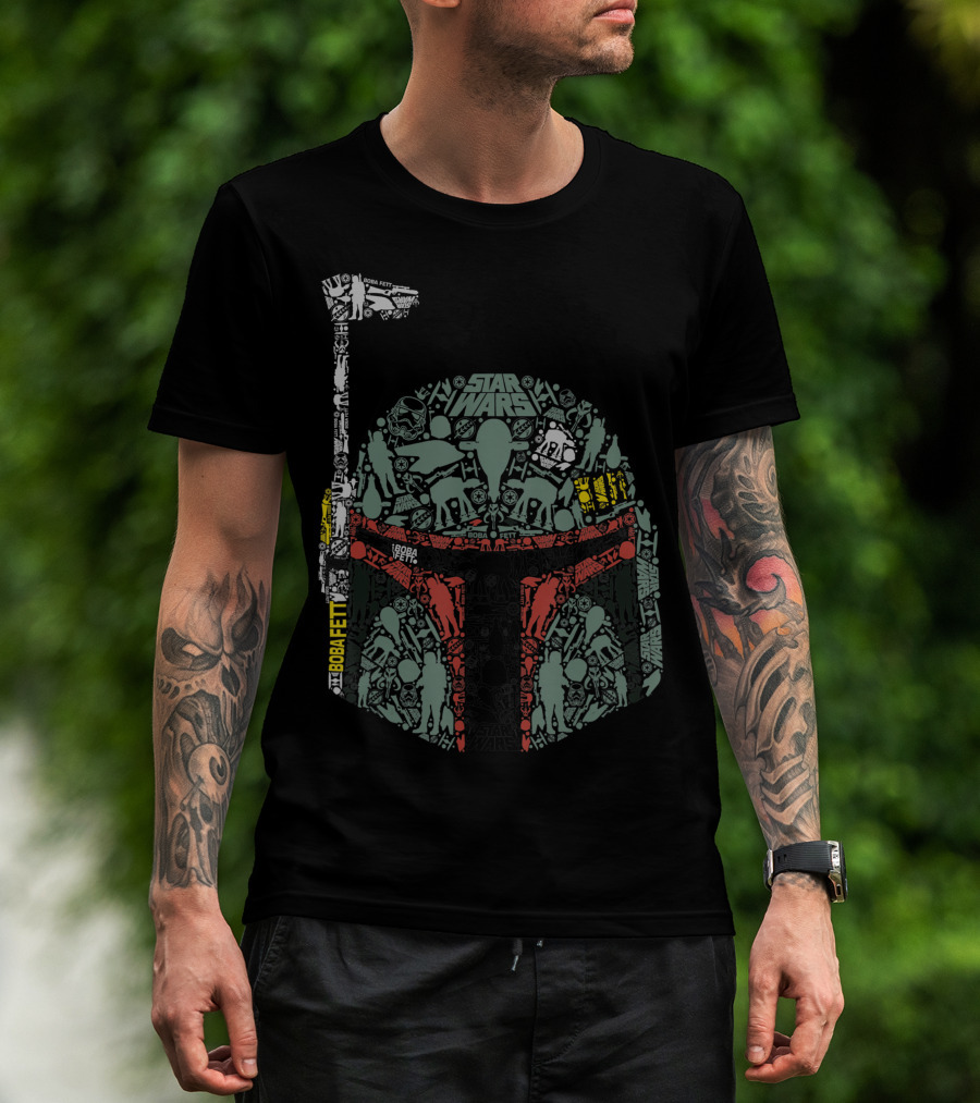 Star Wars Boba Fett Helmet Text Art K2 T-Shirt