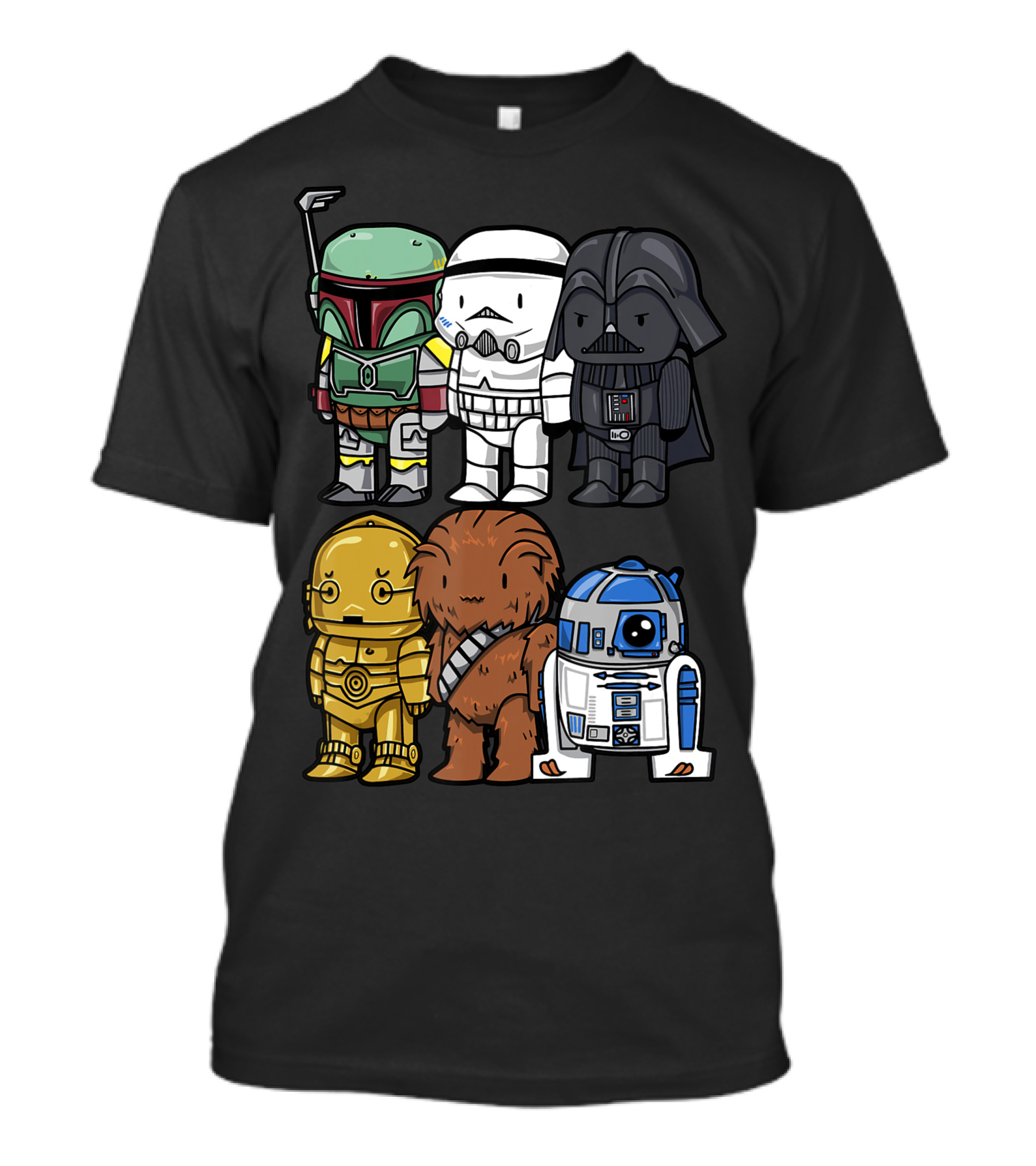 Star Wars Boba Trooper Vader Chewie C3PO R2D2 Chibi T-Shirt