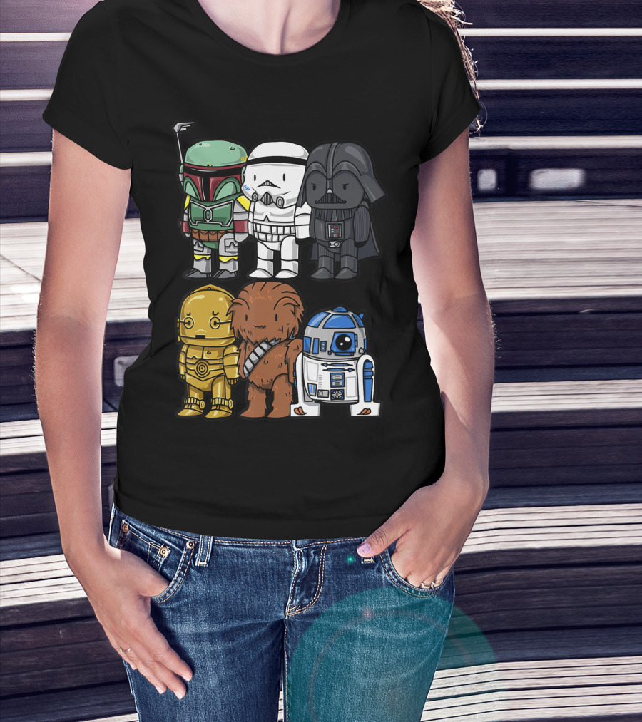 Star Wars Boba Trooper Vader Chewie C3PO R2D2 Chibi T-Shirt