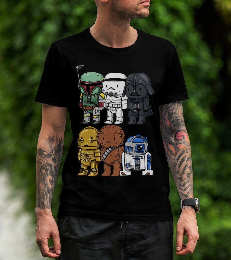 Star Wars Boba Trooper Vader Chewie C3PO R2D2 Chibi T-Shirt