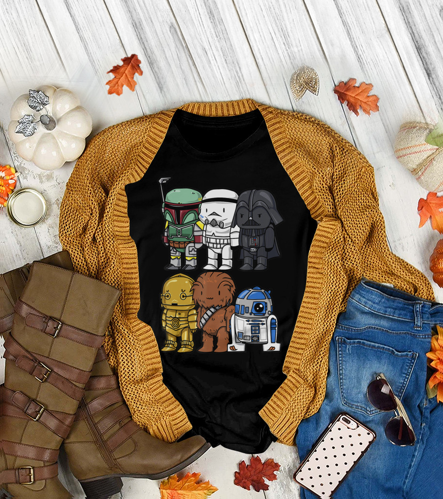 Star Wars Boba Trooper Vader Chewie C3PO R2D2 Chibi T-Shirt