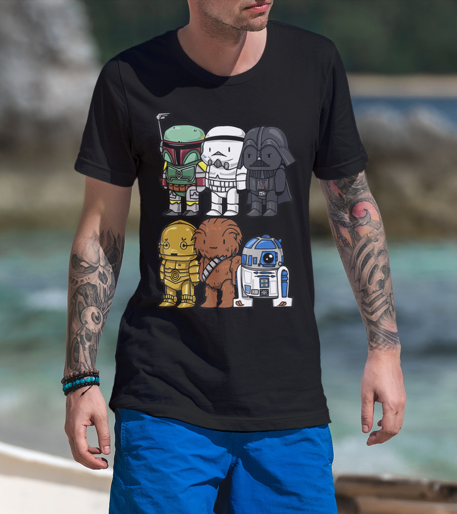 Star Wars Boba Trooper Vader Chewie C3PO R2D2 Chibi T-Shirt