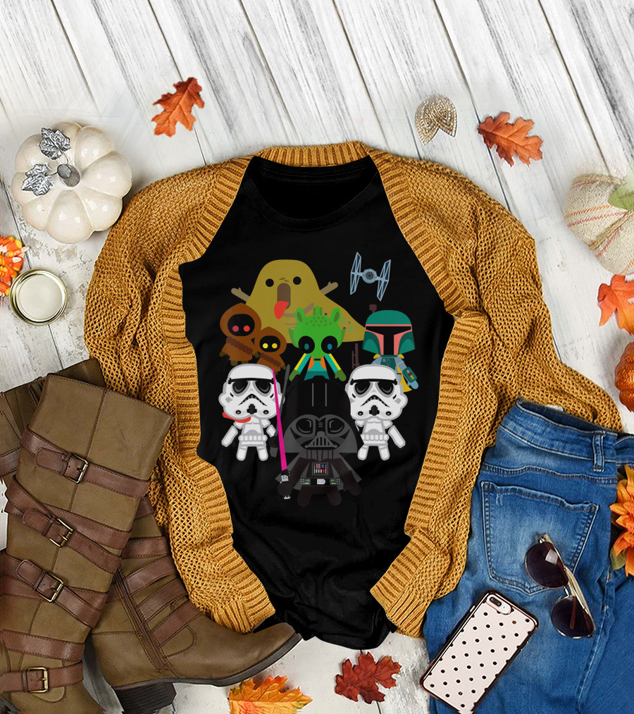 Star Wars Kawaii Villains Darth Vader Boba Fett Stormtroopers Jabba Greedo TIE Fighter T-Shirt