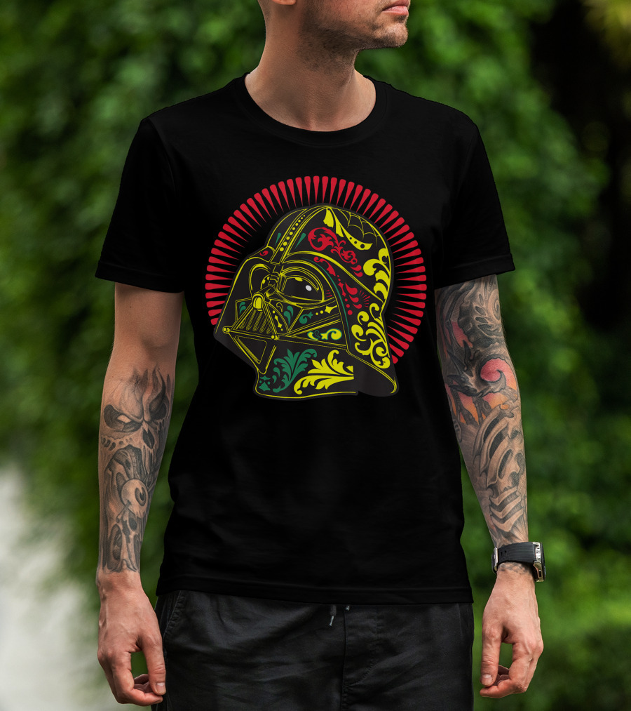 Star Wars Darth Vader Sugar Skull Helmet With Colorful Floral T-Shirt