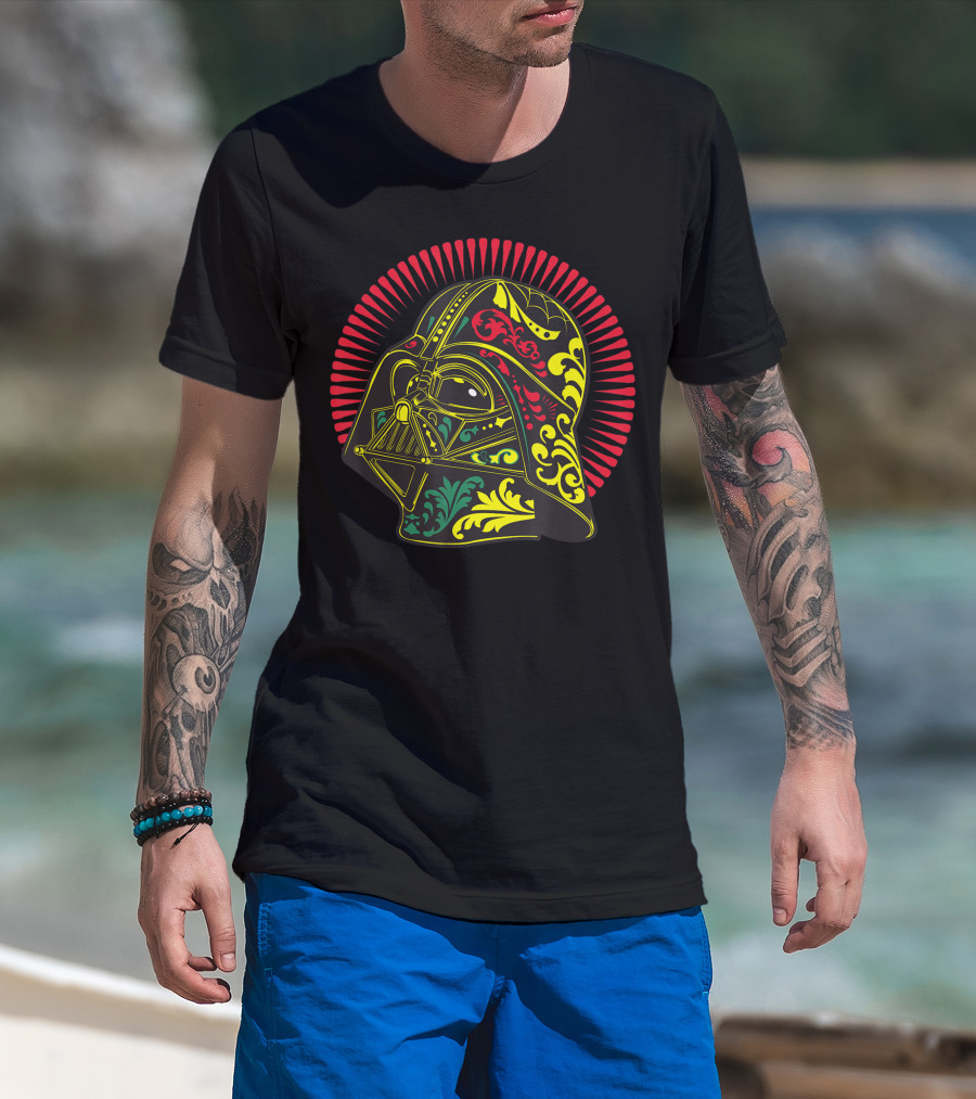 Star Wars Darth Vader Sugar Skull Helmet With Colorful Floral T-Shirt