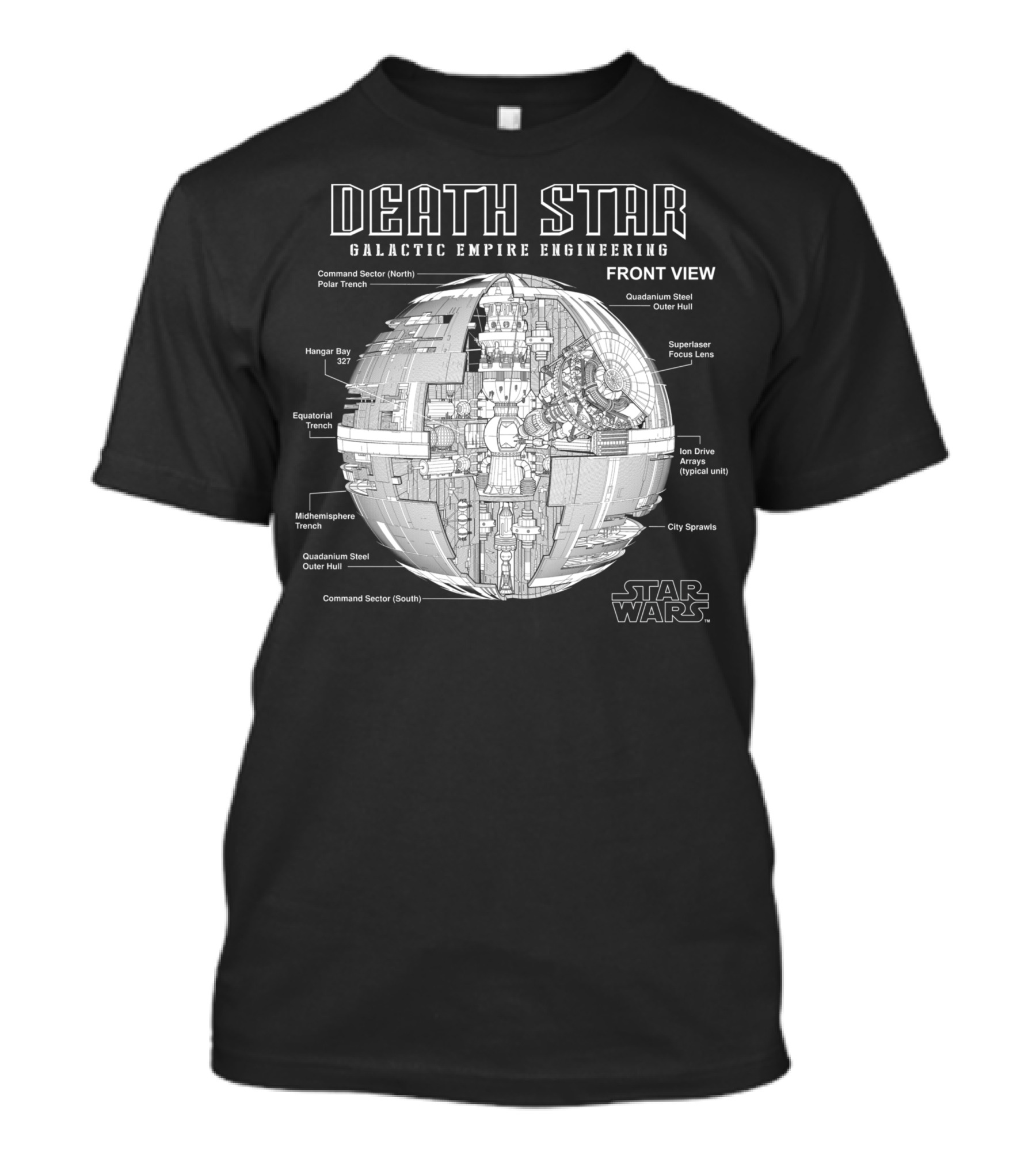 Star Wars Death Star Galactic Empire Engineering Front View Diagram T-Shirt