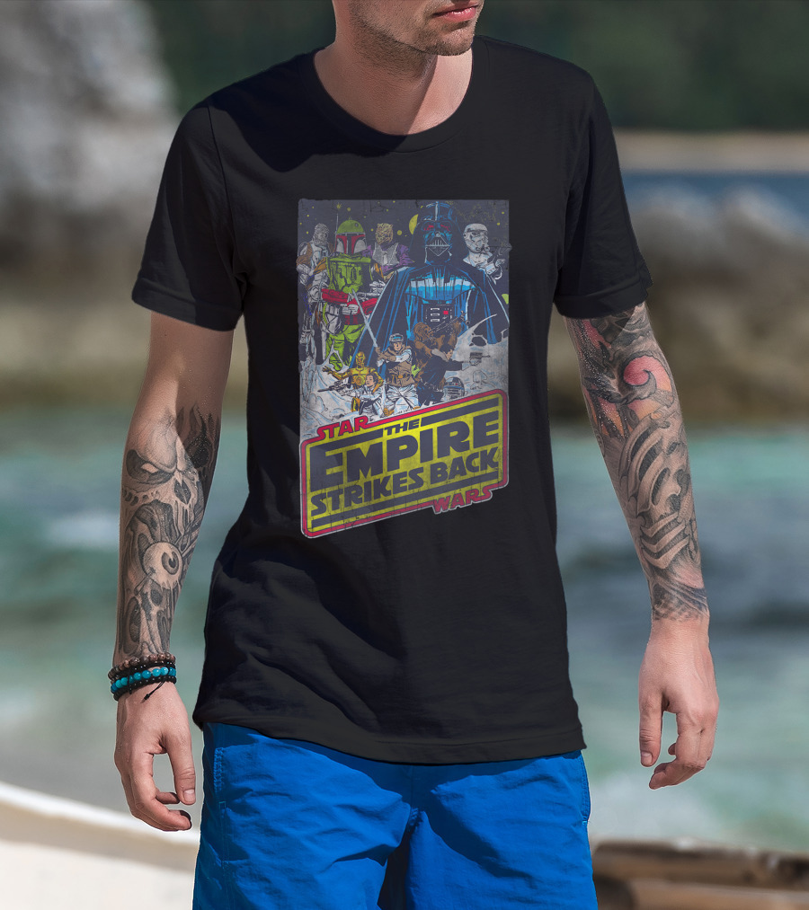 Star Wars The Empire Strikes Back Darth Vader Boba Fett Stormtroopers Vintage Scene T-Shirt