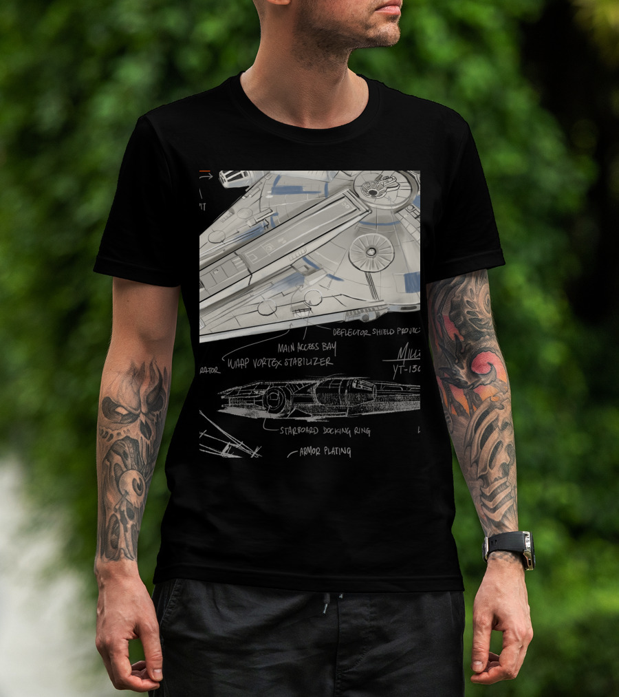 Star Wars Millennium Falcon YT-1300 Schematics Han Solo Main Access Bay Warp Vortex Stabilizer T-Shirt