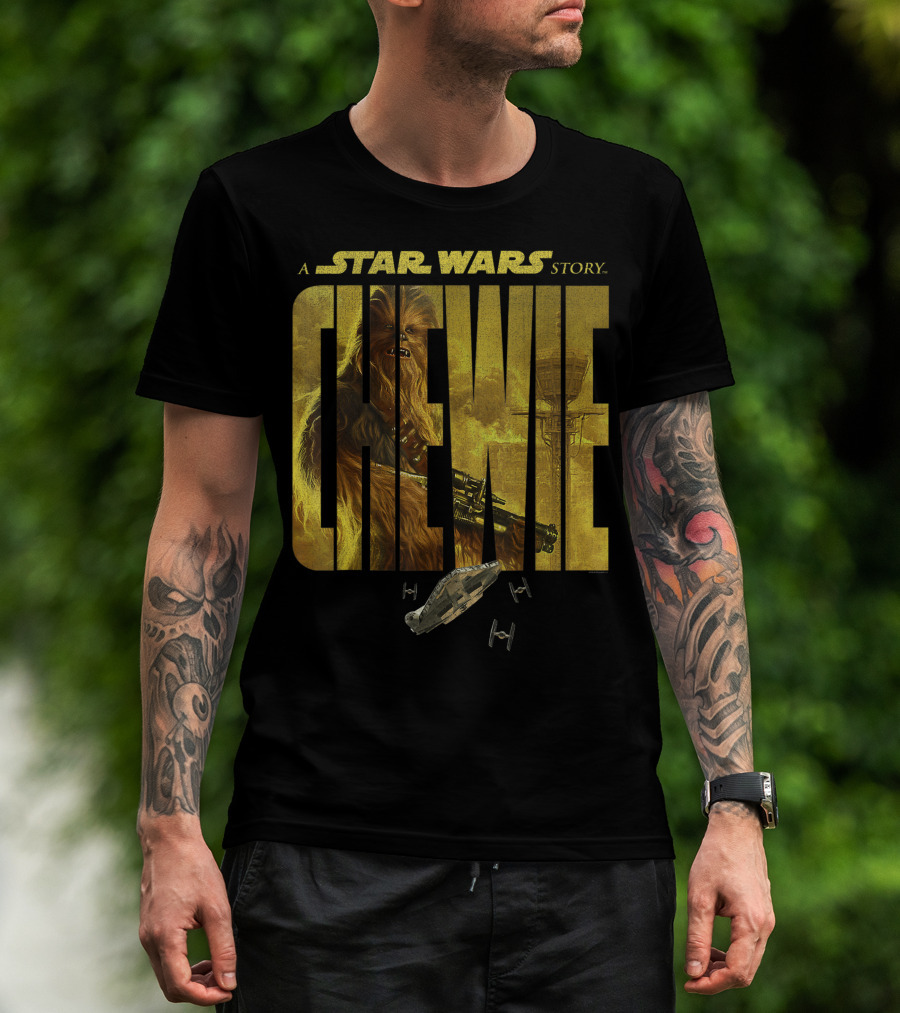 A Star Wars Story Chewie With Millennium Falcon And TIE Fighters T-Shirt