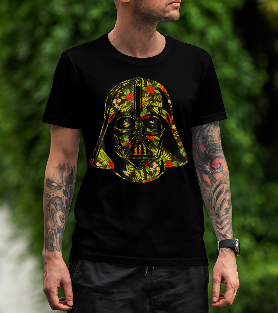 Star Wars Darth Vader Helmet Tropical Floral Hawaiian Print T-Shirt