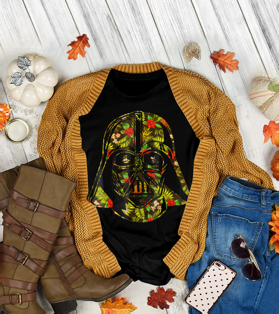 Star Wars Darth Vader Helmet Tropical Floral Hawaiian Print T-Shirt