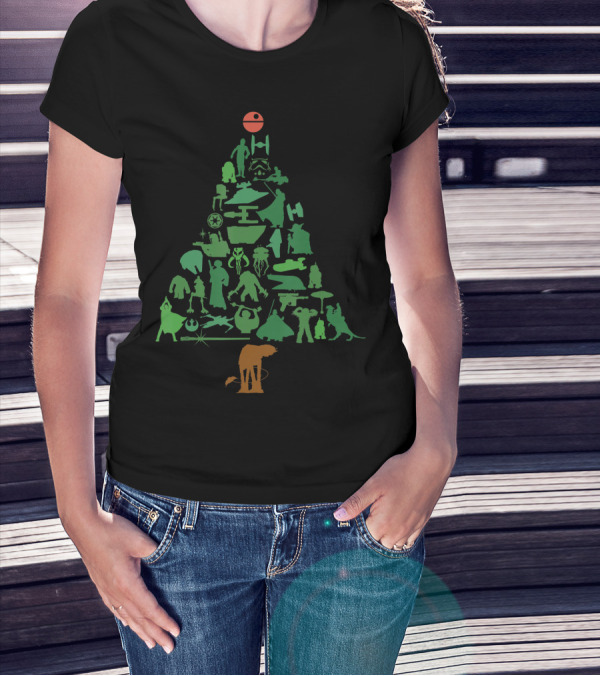 Star Wars Christmas Tree Silhouettes With Death Star Topper T-Shirt