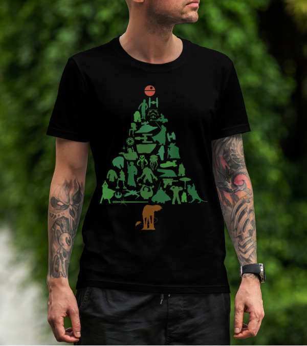 Star Wars Christmas Tree Silhouettes With Death Star Topper T-Shirt