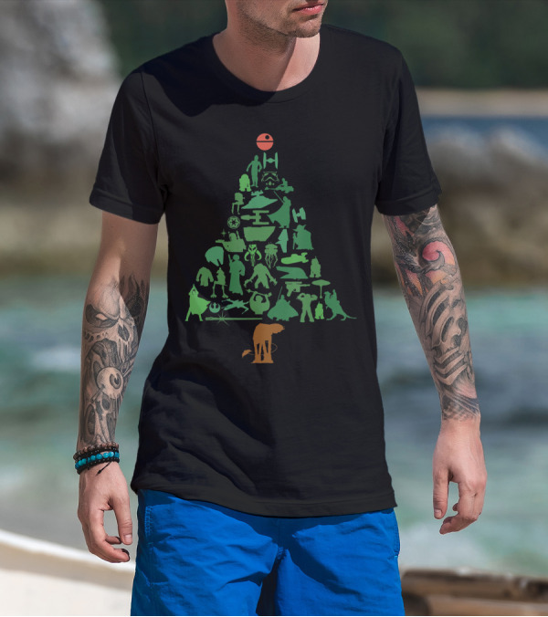 Star Wars Christmas Tree Silhouettes With Death Star Topper T-Shirt